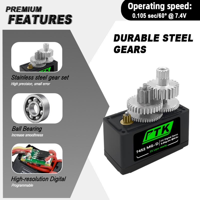 سيرفو رقمي PTK 7452 MG-D 9 جرا - مراجعة Rc Hobby Model وسعره